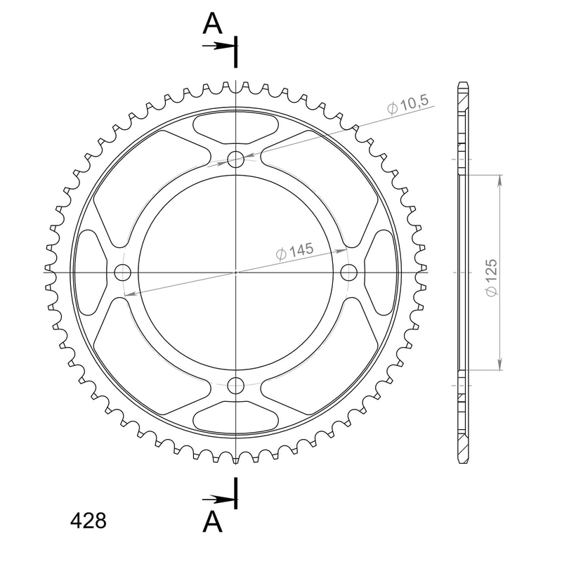 Rear sprocket SUPERSPROX black 59T, 428