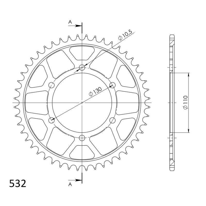 Rear sprocket SUPERSPROX black 48T, 532