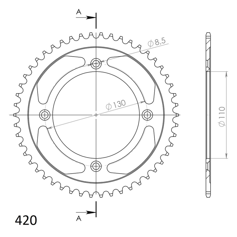 Rear sprocket SUPERSPROX black 50T, 420