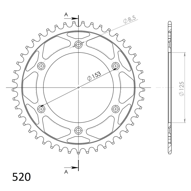Rear sprocket SUPERSPROX black 45T, 520
