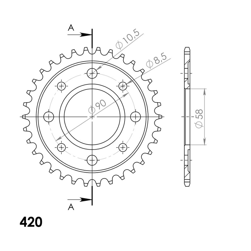 Rear sprocket SUPERSPROX black 34T, 420