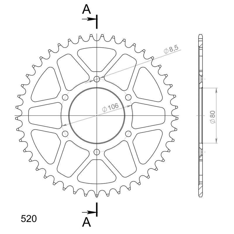 Rear sprocket SUPERSPROX black 45T, 520