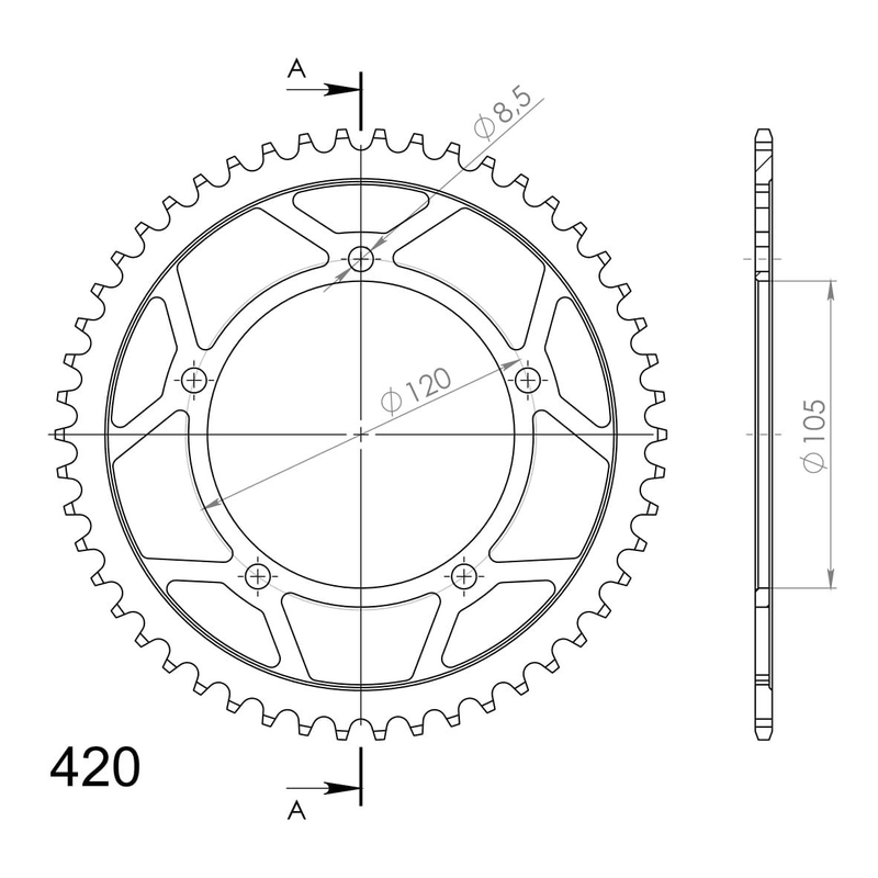 Rear sprocket SUPERSPROX black 50T, 420