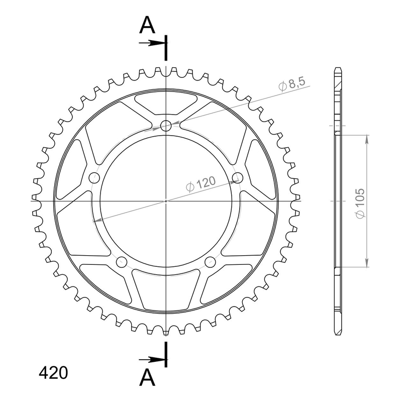 Rear sprocket SUPERSPROX black 51T, 420