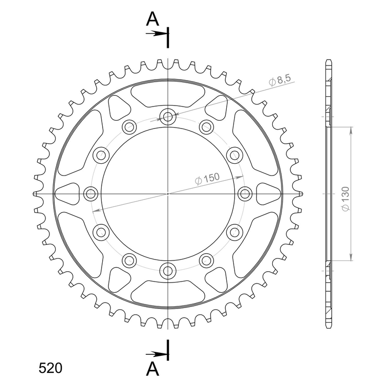 Rear sprocket SUPERSPROX black 50T, 520