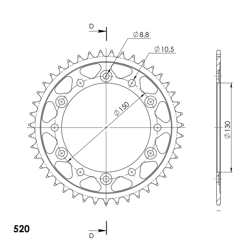 Rear sprocket SUPERSPROX black 45T, 520