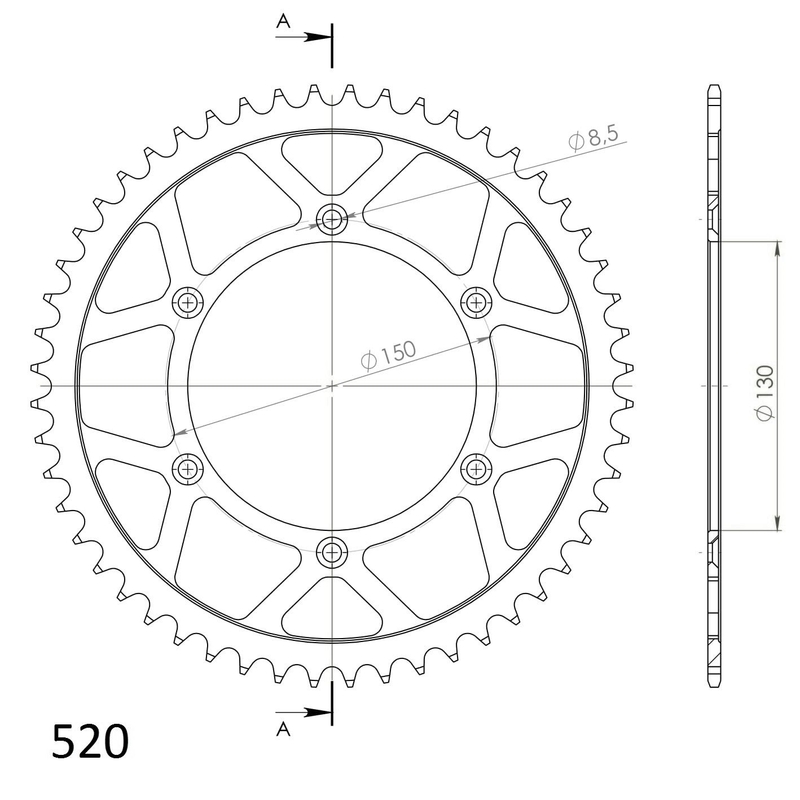 Rear sprocket SUPERSPROX black 52T, 520