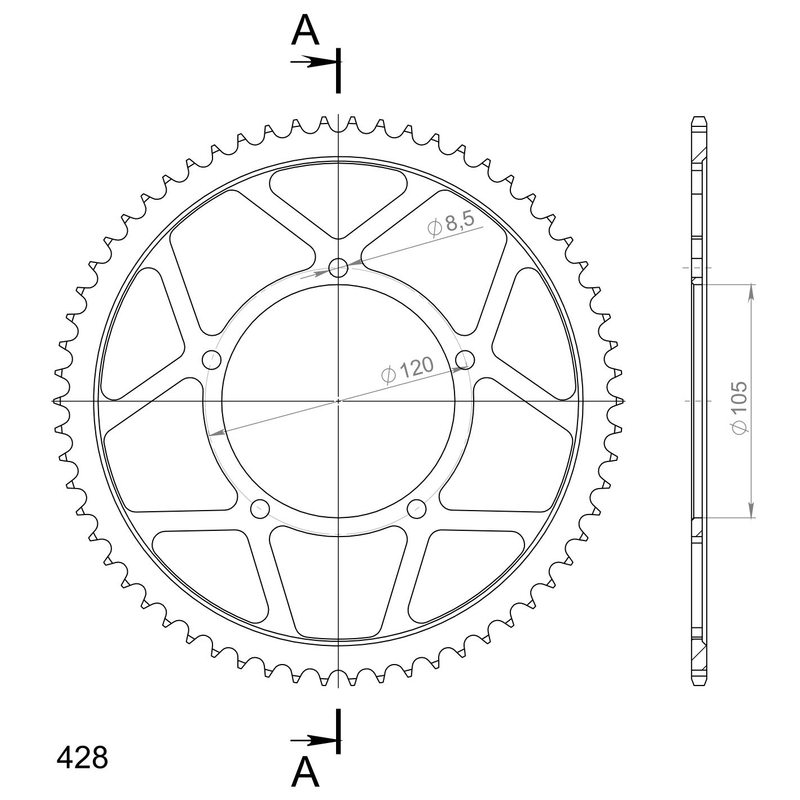 Rear sprocket SUPERSPROX black 62T, 428