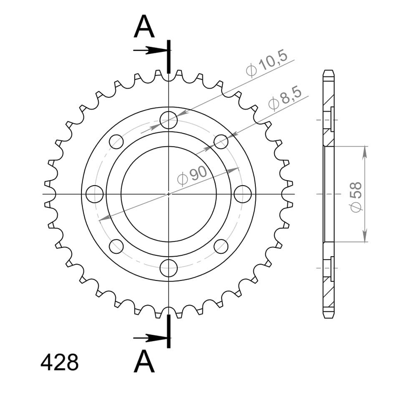 Rear sprocket SUPERSPROX black 36T, 428