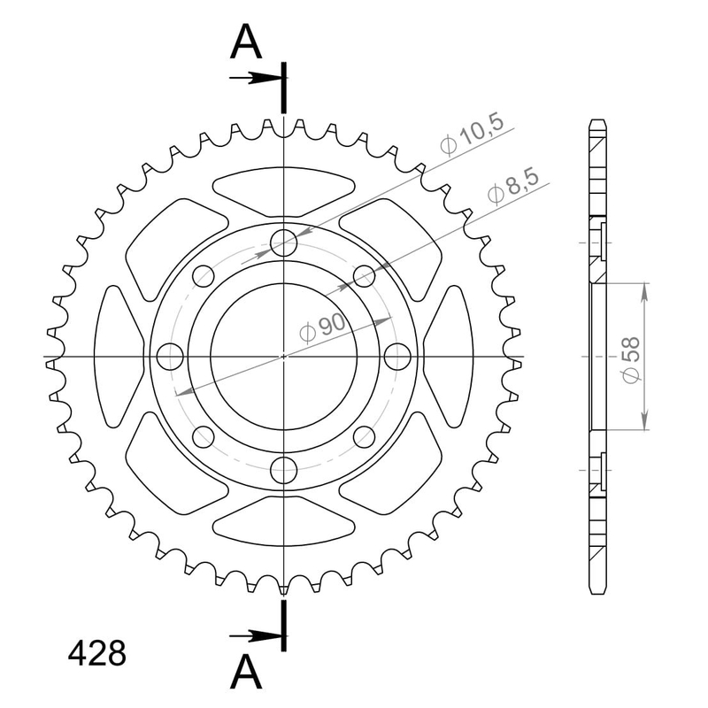 Rear sprocket SUPERSPROX black 45T, 428