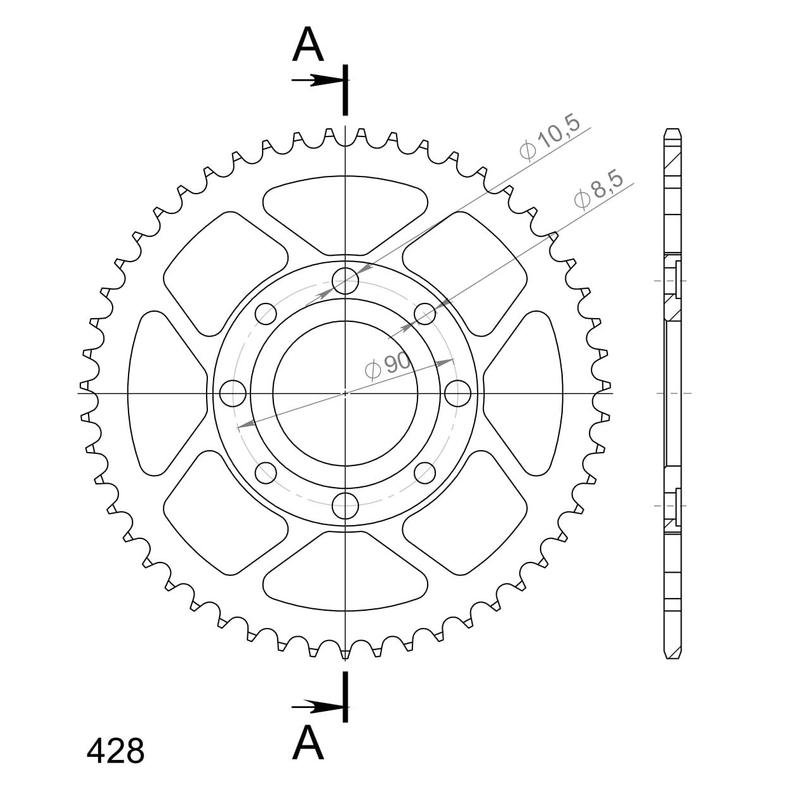 Rear sprocket SUPERSPROX black 51T, 428