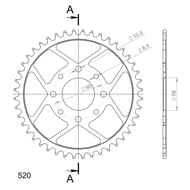 Rear sprocket SUPERSPROX black 44T, 520