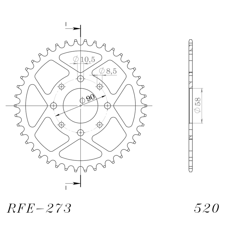 Rear sprocket SUPERSPROX black 45T, 520