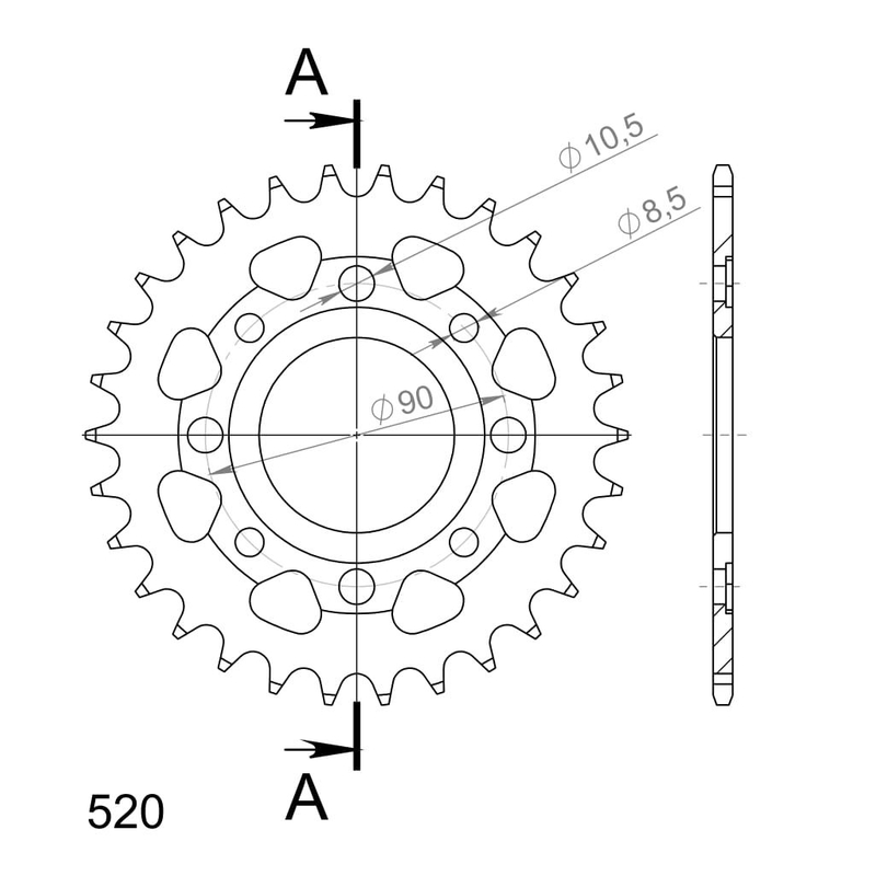 Rear sprocket SUPERSPROX black 30T, 520