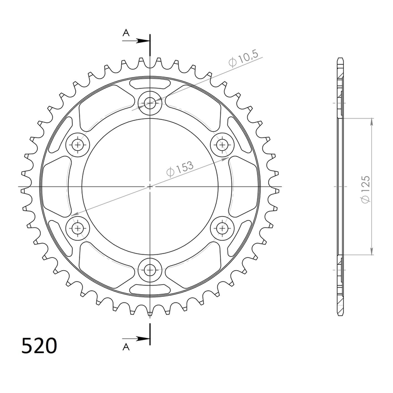 Rear sprocket SUPERSPROX black 45T, 520