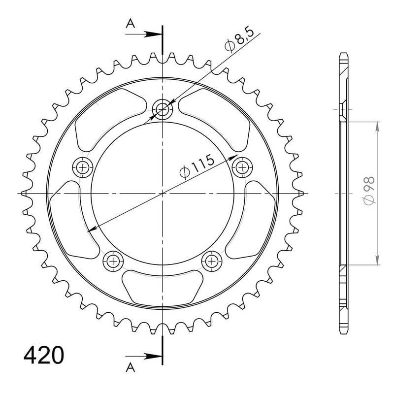 Rear sprocket SUPERSPROX black 46T, 420