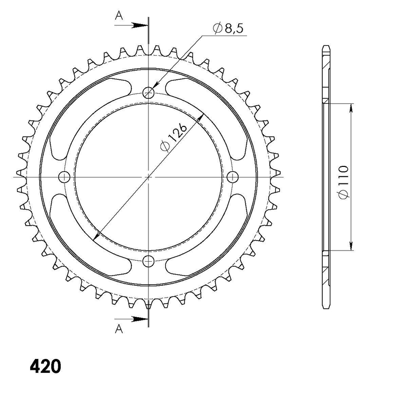 Rear sprocket SUPERSPROX black 47T, 420