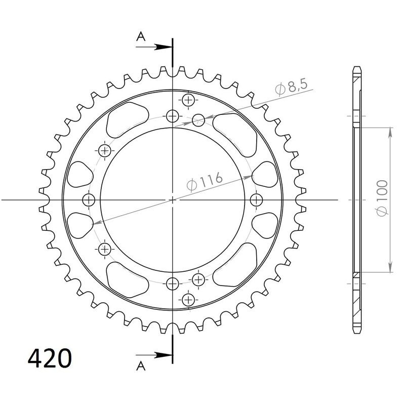 Rear sprocket SUPERSPROX black 44T, 420