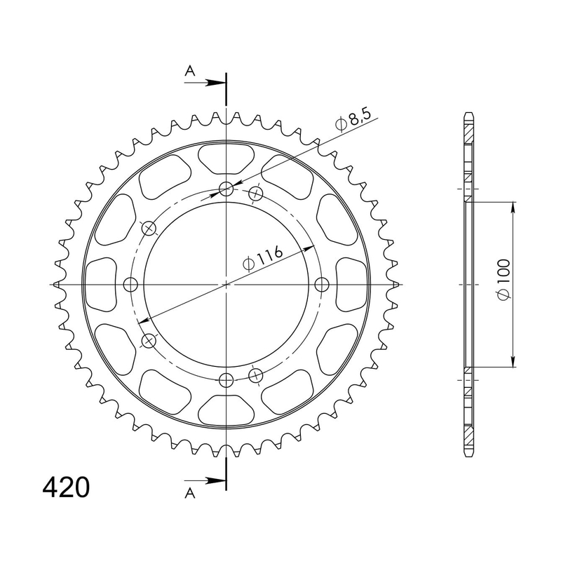 Rear sprocket SUPERSPROX black 50T, 420
