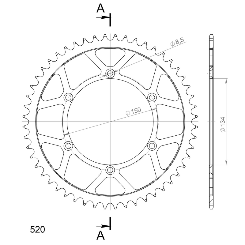 Rear sprocket SUPERSPROX black 52T, 520