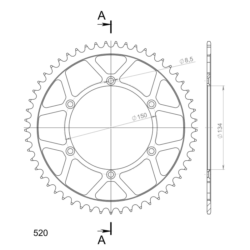 Rear sprocket SUPERSPROX black 53T, 520