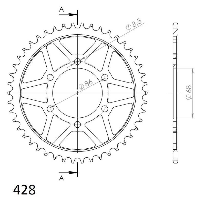 Rear sprocket SUPERSPROX black 46T, 428