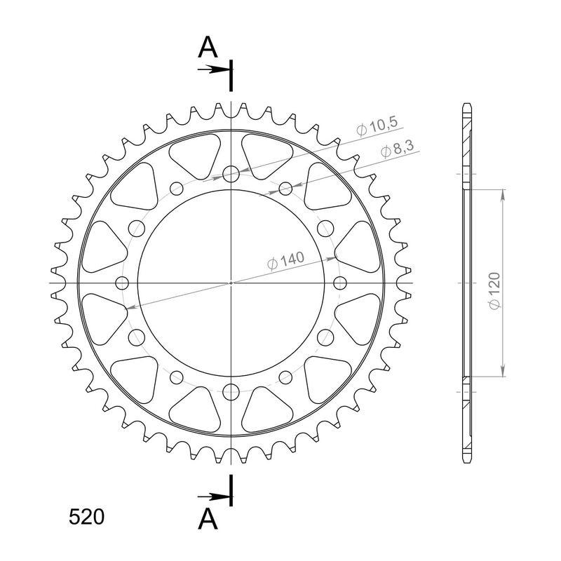 Rear sprocket SUPERSPROX black 44T, 520