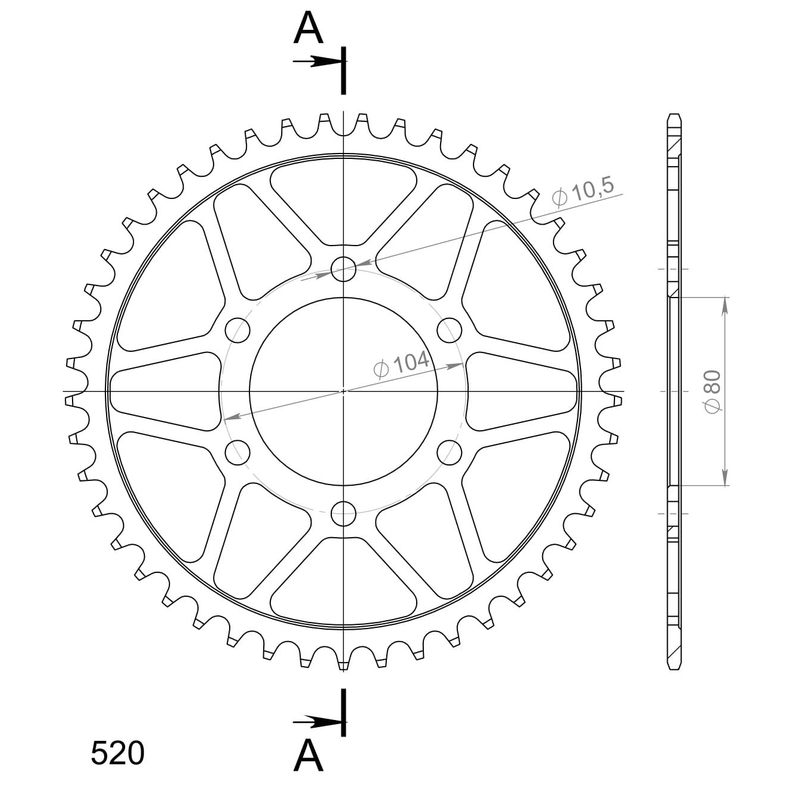 Rear sprocket SUPERSPROX black 45T, 520