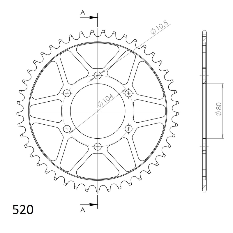 Rear sprocket SUPERSPROX black 46T, 520
