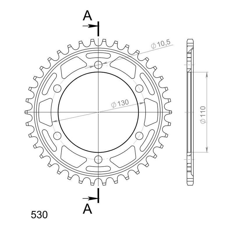 Rear sprocket SUPERSPROX black 38T, 530