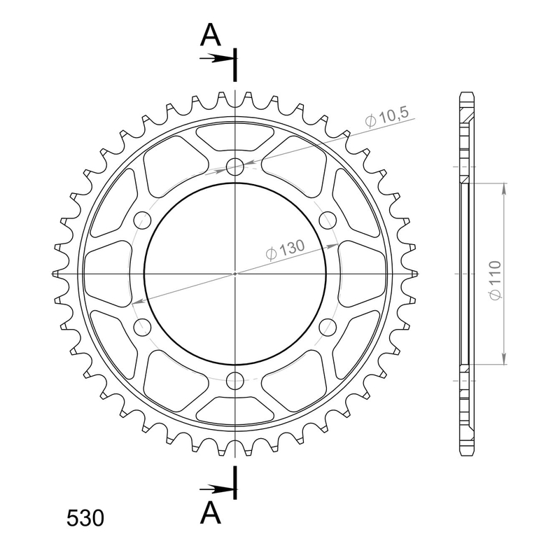 Rear sprocket SUPERSPROX black 42T, 530