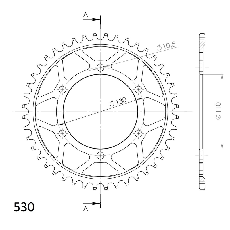 Rear sprocket SUPERSPROX black 44T, 530