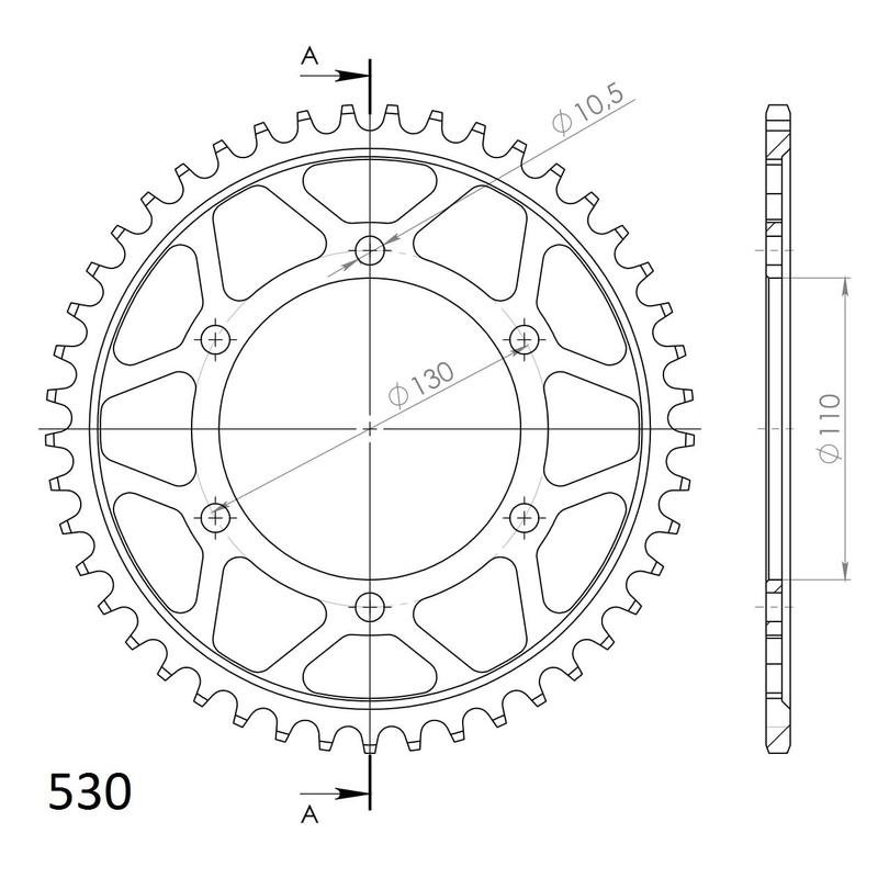 Rear sprocket SUPERSPROX black 45T, 530