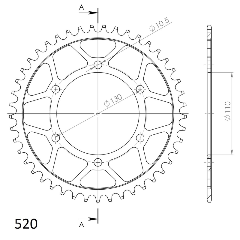 Rear sprocket SUPERSPROX black 45T, 520