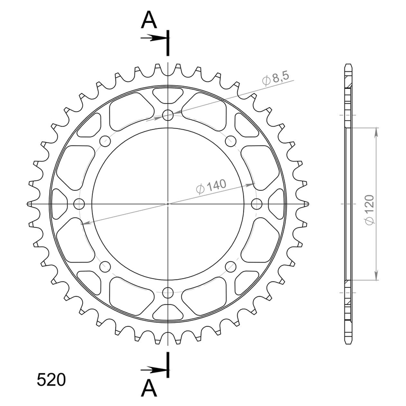 Rear sprocket SUPERSPROX black 42T, 520