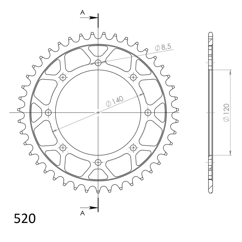 Rear sprocket SUPERSPROX black 43T, 520