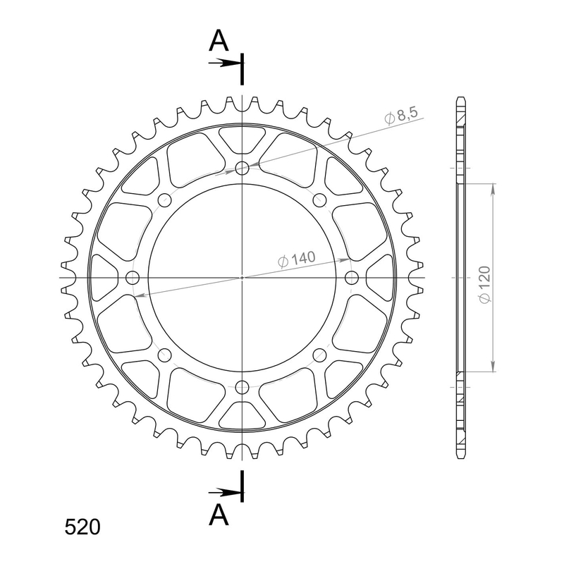 Rear sprocket SUPERSPROX black 44T, 520