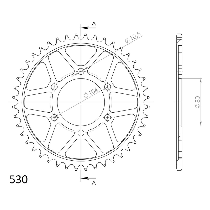 Rear sprocket SUPERSPROX black 44T, 530