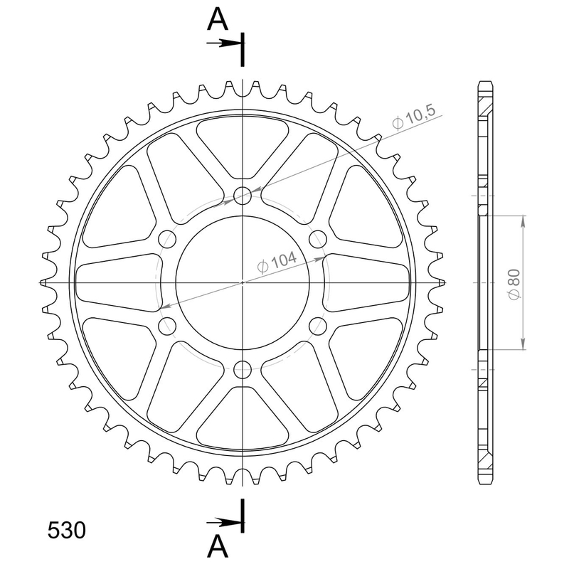 Rear sprocket SUPERSPROX black 46T, 530