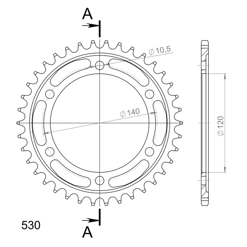 Rear sprocket SUPERSPROX black 38T, 530