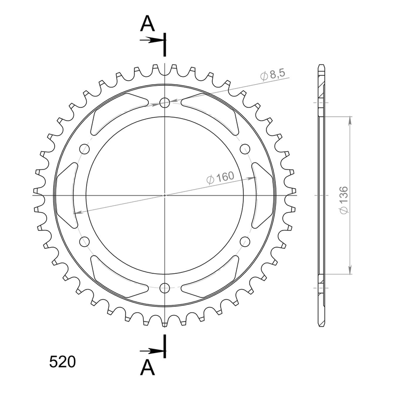 Rear sprocket SUPERSPROX black 43T, 520