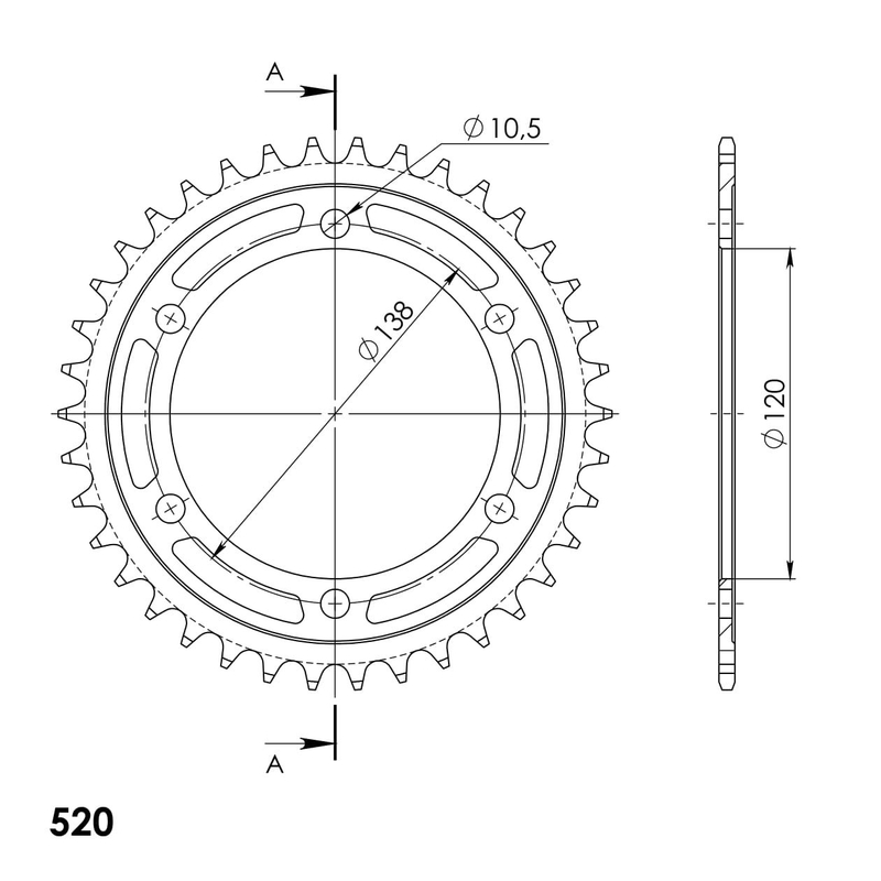 Rear sprocket SUPERSPROX black 38T, 520