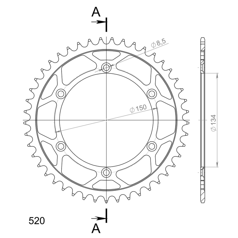 Rear sprocket SUPERSPROX black 45T, 520