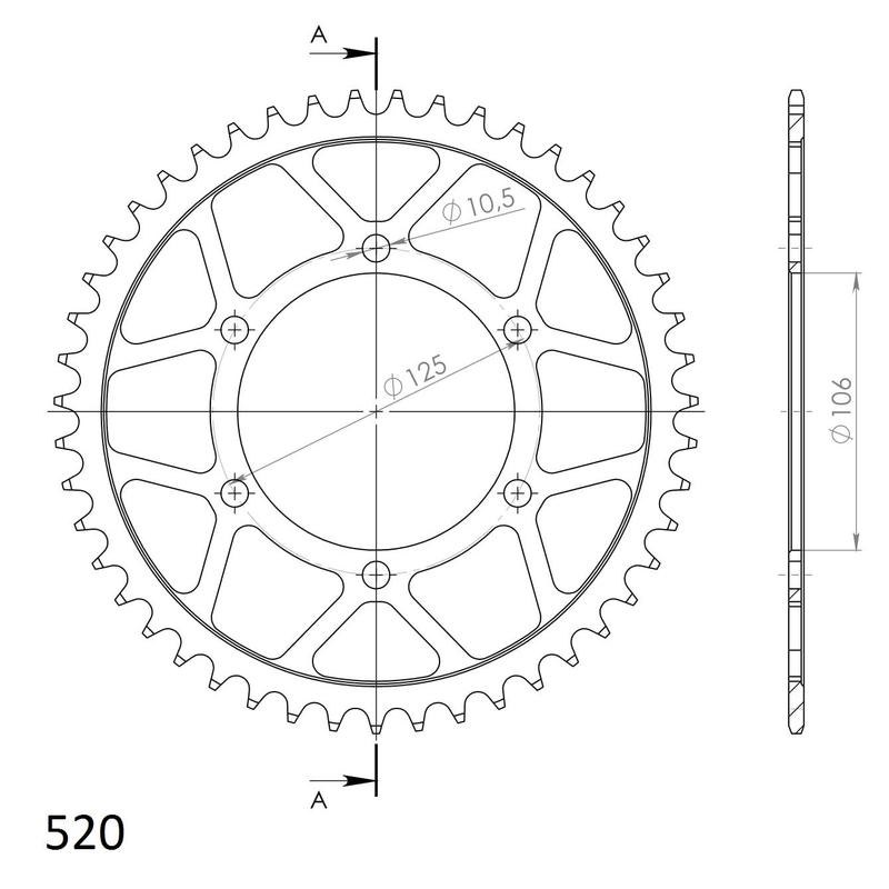 Rear sprocket SUPERSPROX black 47T, 520