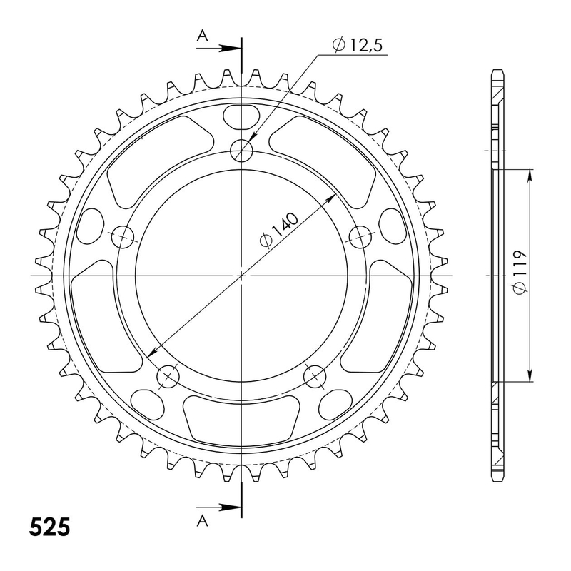 Rear sprocket SUPERSPROX black 44T, 525