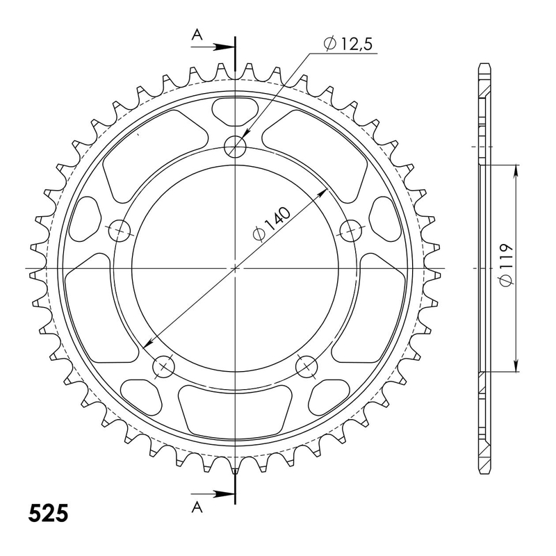 Rear sprocket SUPERSPROX black 45T, 525