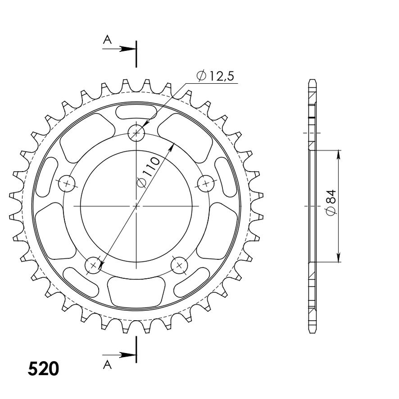 Rear sprocket SUPERSPROX black 36T, 520