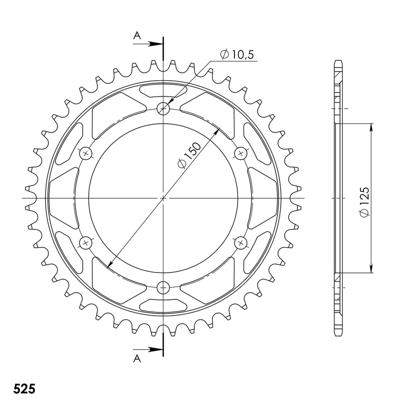 Rear sprocket SUPERSPROX black 44T, 525