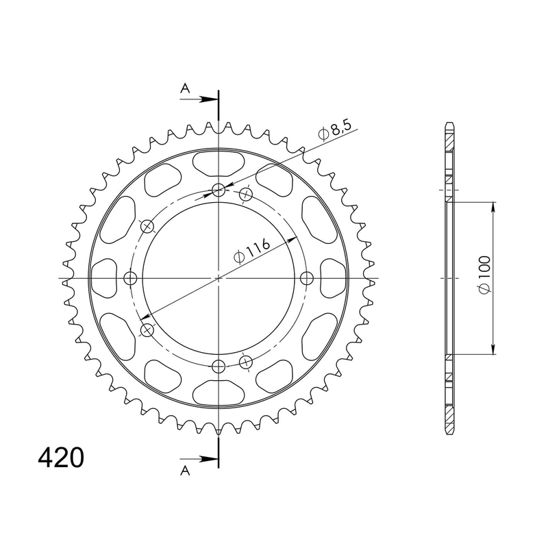 Rear sprocket SUPERSPROX black 49T, 420