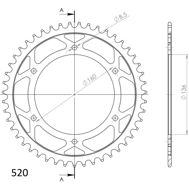 Rear sprocket SUPERSPROX black 47T, 520